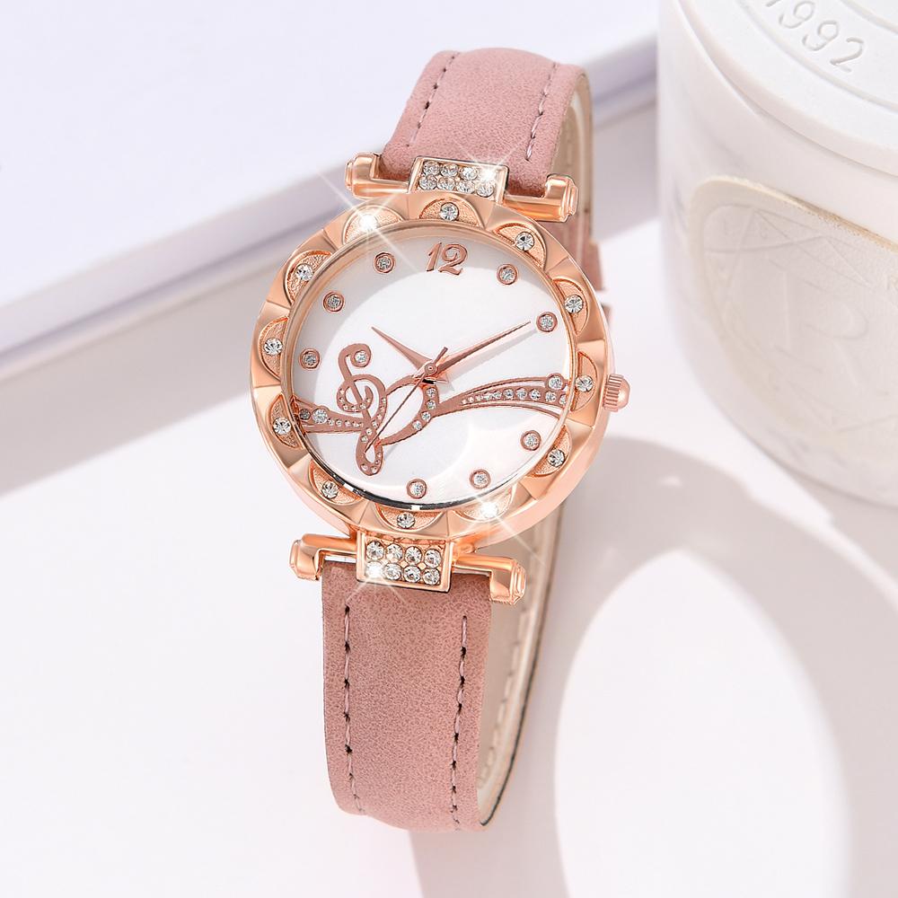 

Женские деловые часы с кожаным ремешком, кварцевые наручные часы со стразами розовый
