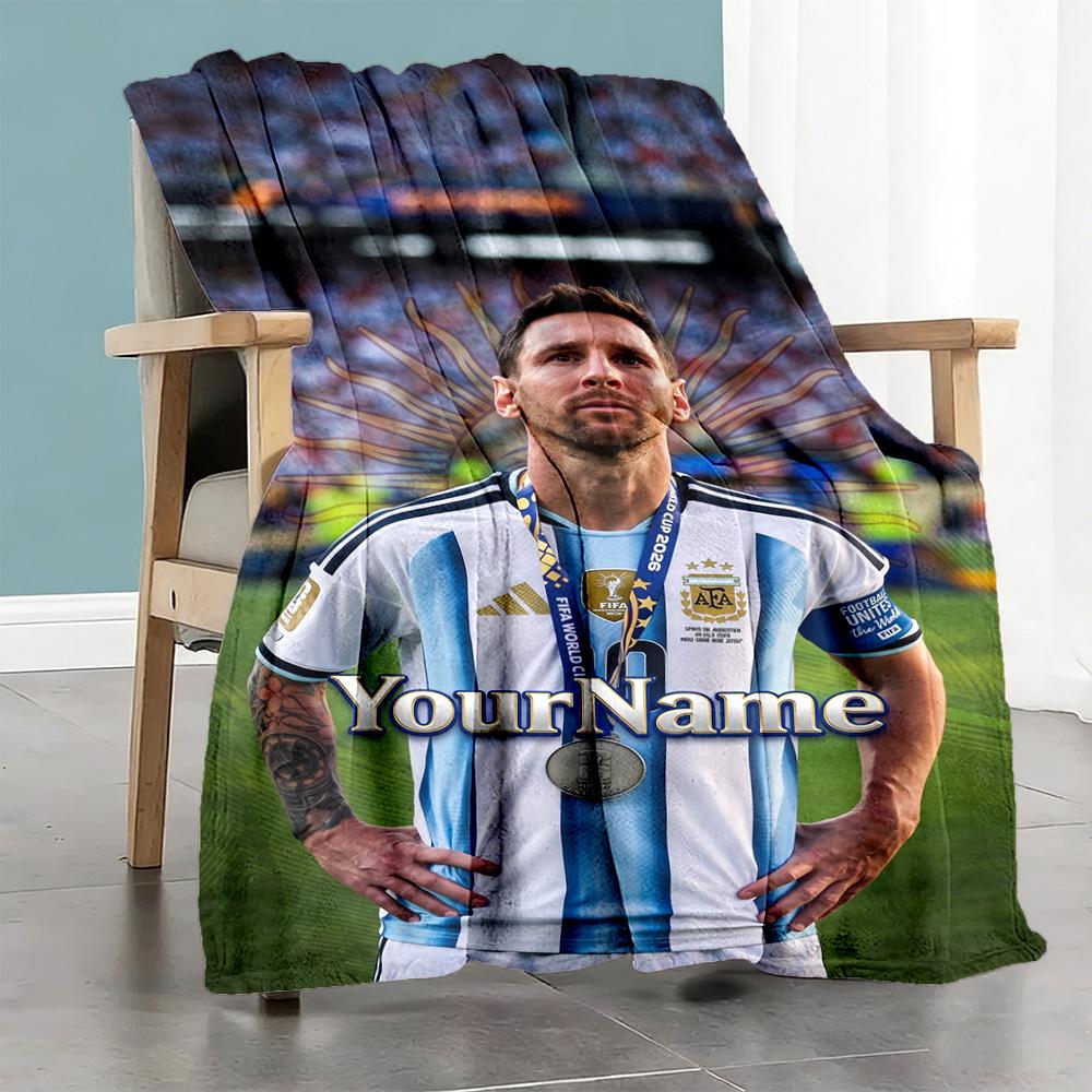 Messi 82 Customize Text Blanket Throw Customizable Blanket Ultra-Soft Throw For Office Chair Livingroom Couch Living Room All-Season Use