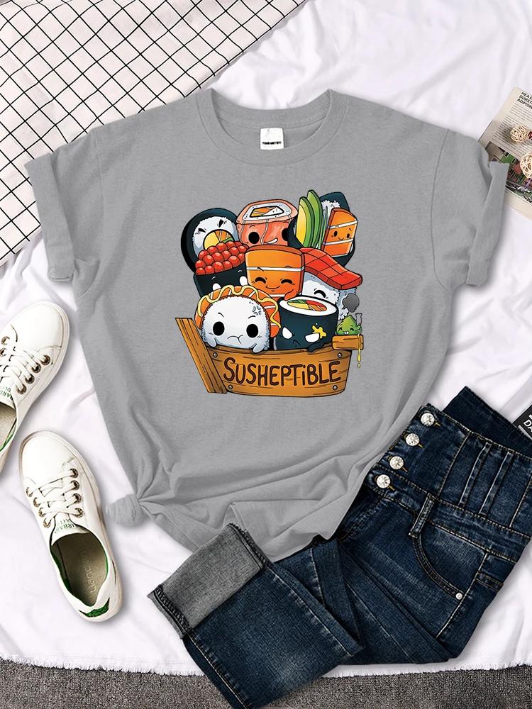 Kawaii Delicious Food Sushi Babys Style Print Women T Shirt Summer Fashion Tops Fashion Tee Shirts Loose Soft Female T Shirts
