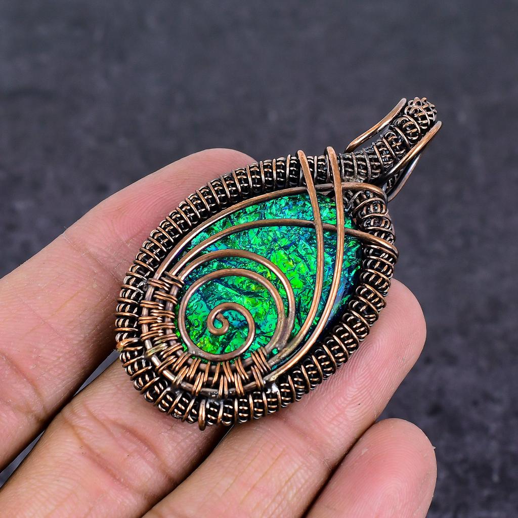 Green Triplet Opal Handmade Copper Wire Wrap Jewelry Pendant 2.52" L9t61