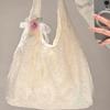 Spring and summer new small fresh lace flower canvas bag Korean gentle vacation wind large capacity shoulder tote bag