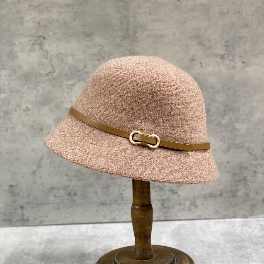 Japanese Autumn Simple Belt Knitted Bucket Hat Women'S Casual Versatile Thermal Basin Hat Bucket Hat
