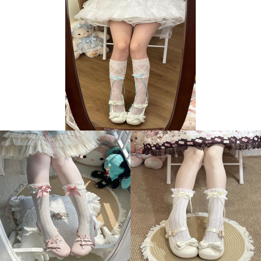 Lolita Girl Over Knee Socks With Lace Bow Decoration For Summer Dress Up