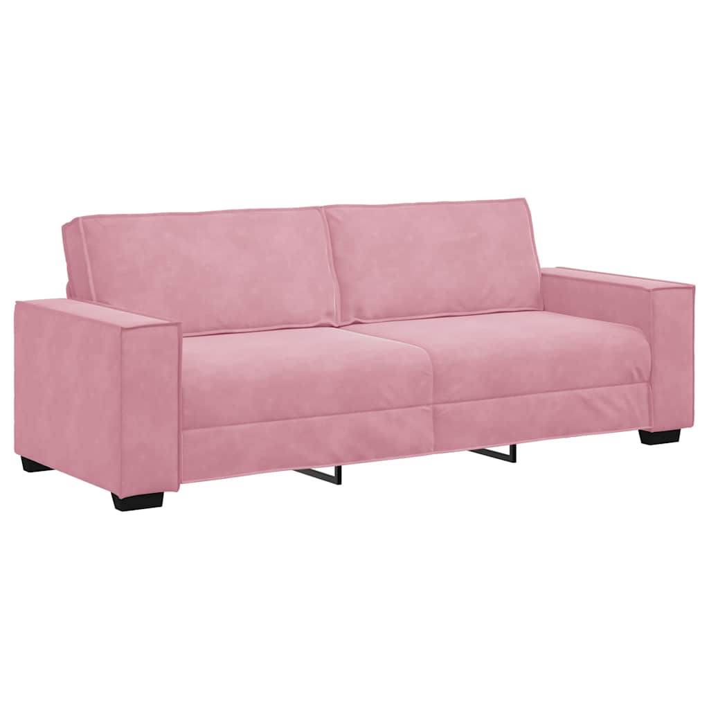 3 Piece Sofa Set with Cushions Pink Velvet