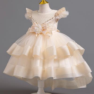 Toddler Princess Dress With Tail Puff Sleeve Elegant Party Dress For Girls Party Gown Wedding Dress For Girls Special Occasion Dress