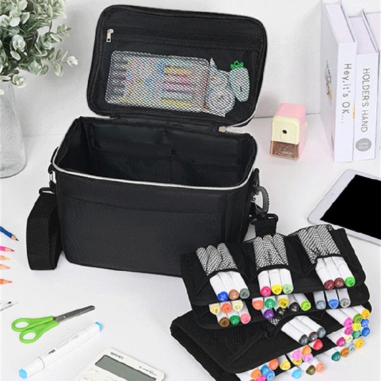 120 Slots Marker Holder Case with Shoulder Strap Large Capacity Multi-layer Markers Holder Carrying Bag for Paint Brush