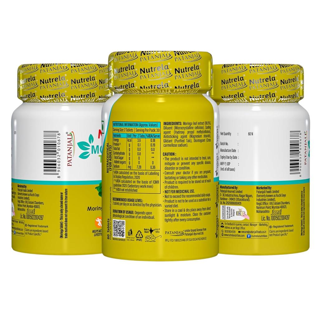 Nutrela 1000 Mg Moringa Leaf Extract Tablets Pack of 1 | Immunity, Digestion & Energy Support, Hair and Skin Wellness