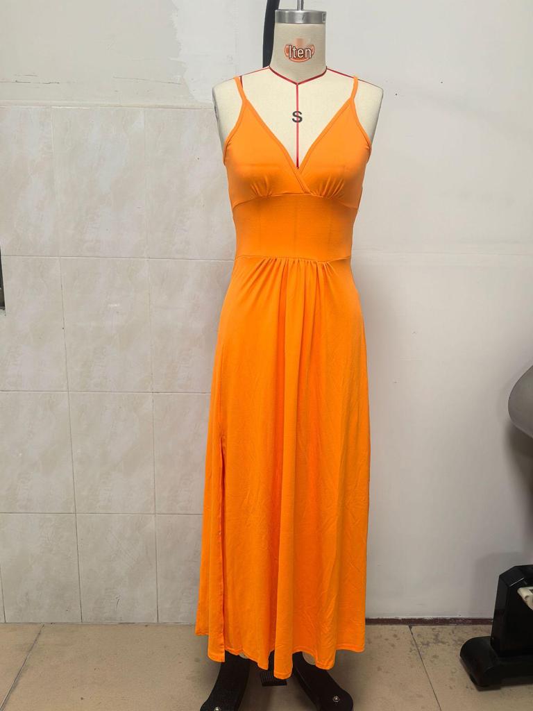 Summer 2025 Sleeveless V-Neck Backless Lace-Up Slit Maxi Dress for Women