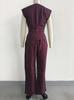 2026 European & American V-neck Sleeveless Jumpsuit - Slimming Waist, Elegant Wide-leg Design