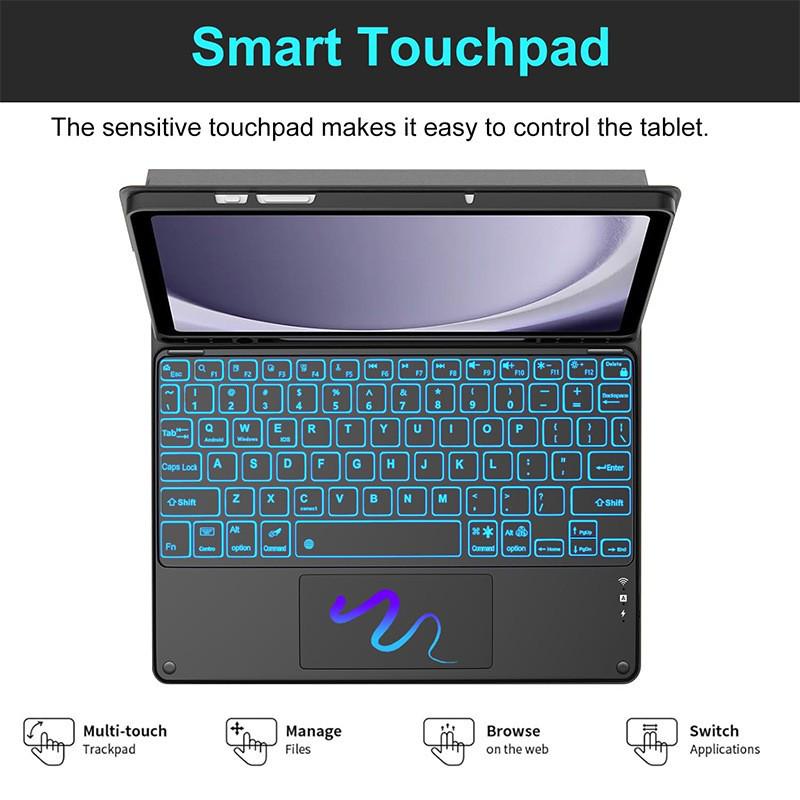 Samsung Tablet A9 Plus 11-Inch Leather Protective Case with Seven-Color Backlit Touchpad Bluetooth Keyboard and Pen Slot