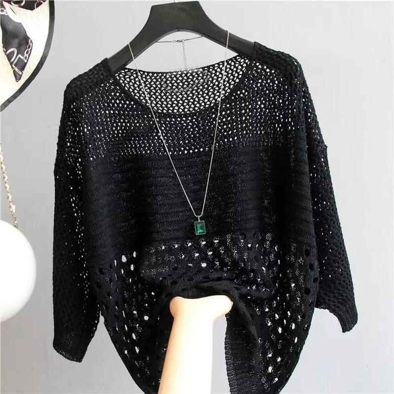 Fashion Ice Silk Women Knitted Vest Spring Summer Hollow Out Thin Bottoming Sling Streetwear Clothing Shirt