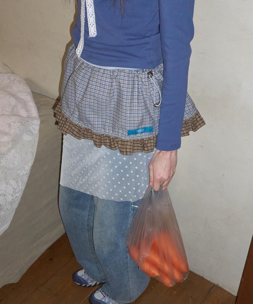 Mejongkeulem Check Frill Layered Skirt_ Dusty Blue