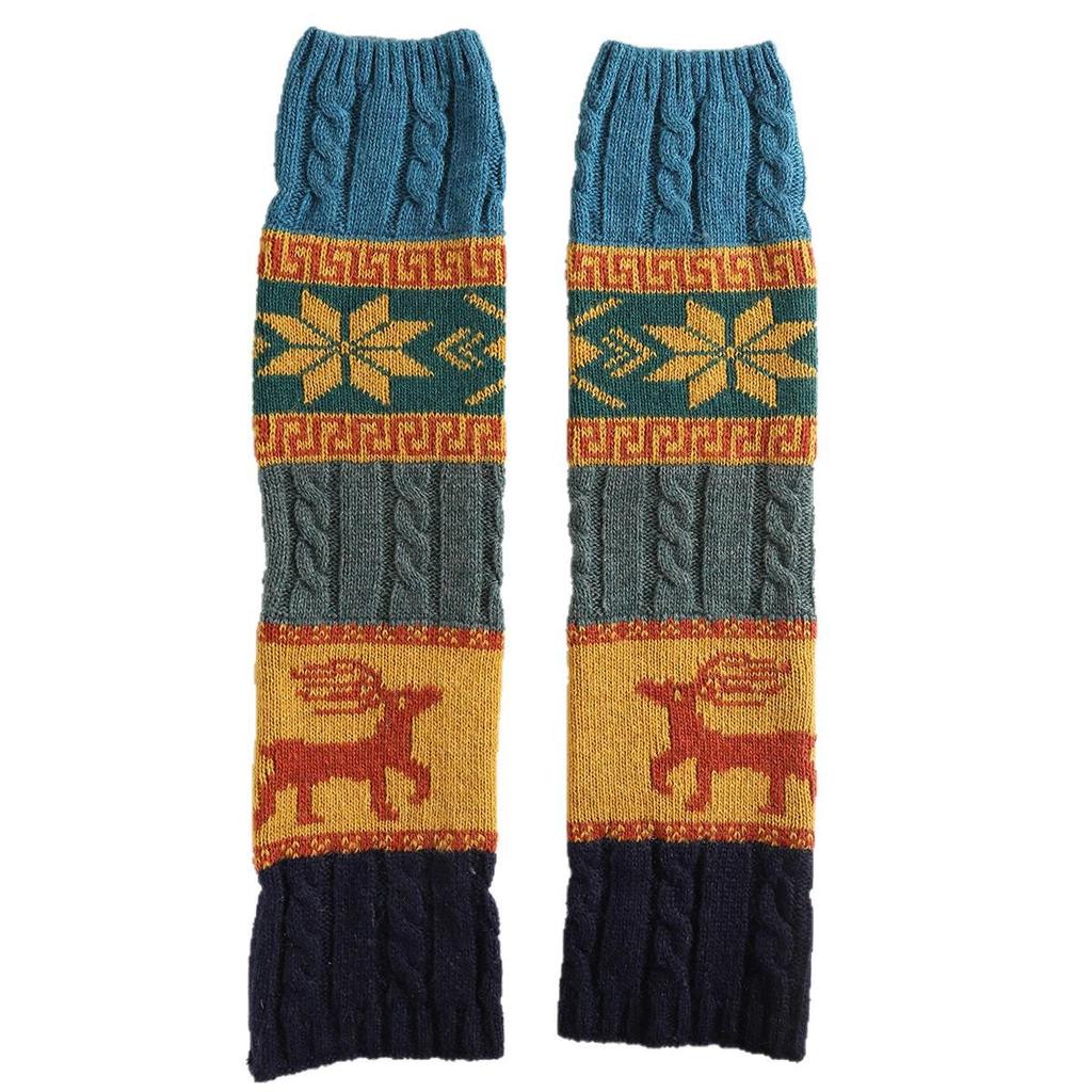 Reindeer Snowflake Knit Leg Warmers: Cozy Wool Knee Pads & Scrunch Socks for Autumn/Winter
