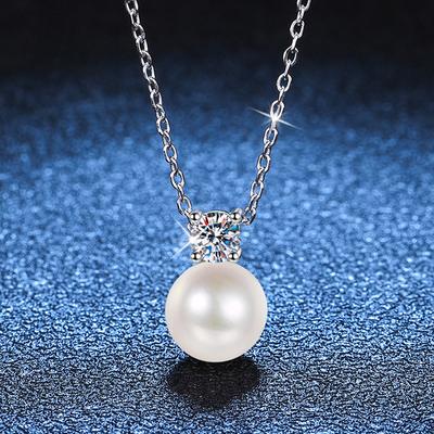 D Color 0.3CT Moissanite Women's Necklace 8mm Pearl Pendants 100% 925 Sterling Silver Wedding Date Jewelry Elegant Chain