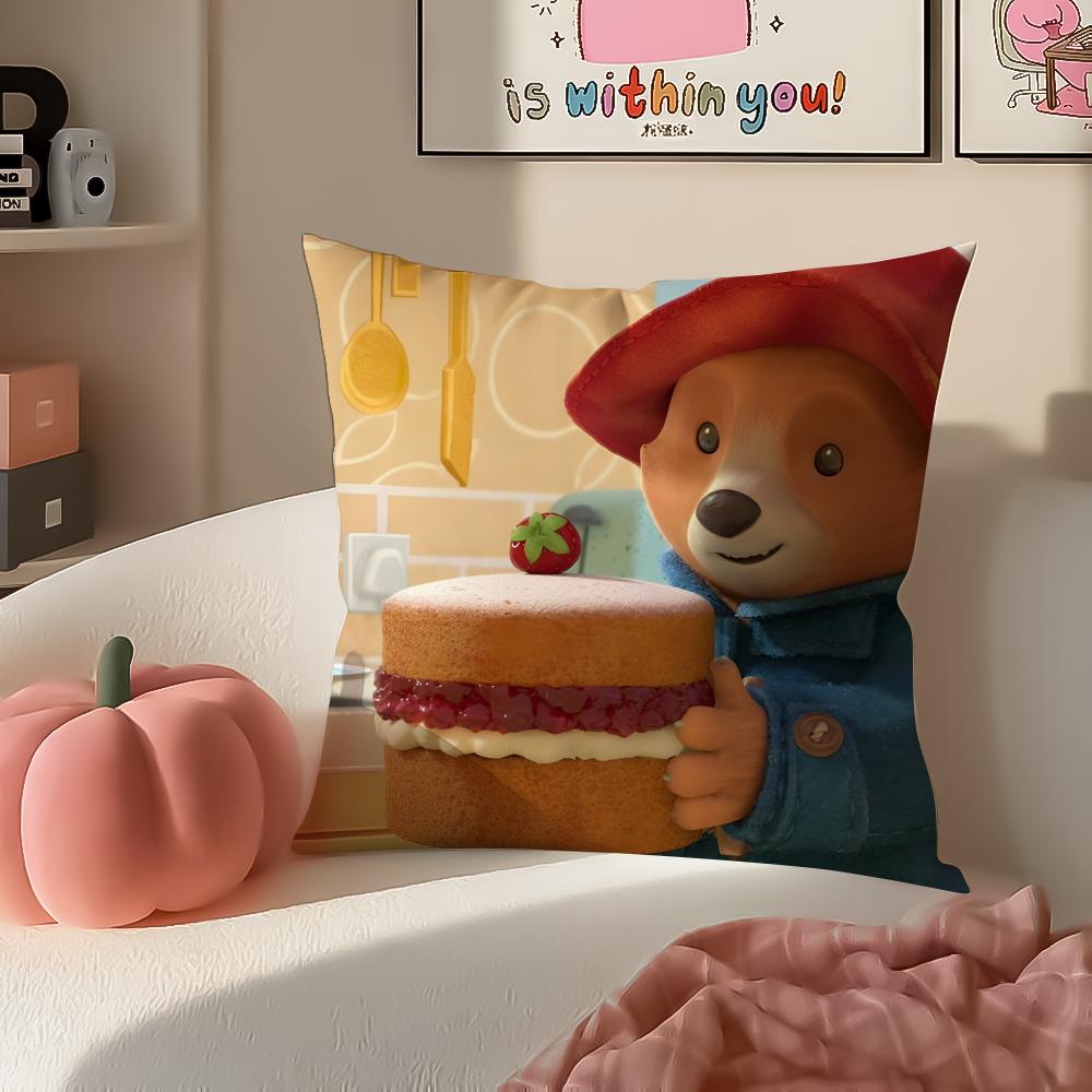 Cute PPaddington Bear Cushion Cover Pillowcase Short Plush Invisible zipper Room Sofa Cushion Cover