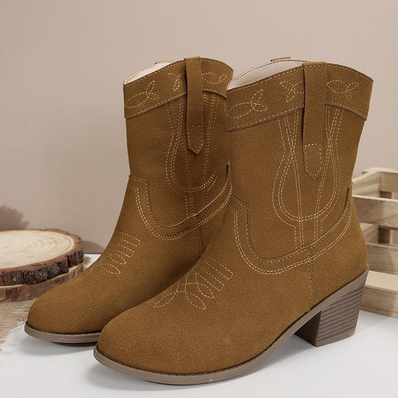 

Вышитые ковбойские сапоги женские осенние новые ботильоны из искусственной кожи на квадратном каблуке женские ботильоны без застежек на среднем каблуке Chelsea Botas Mujer 37
