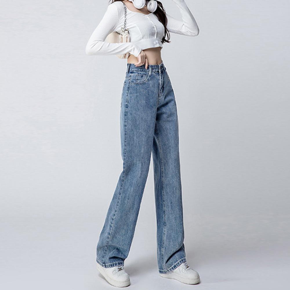 Versatile loose ins jeans women's 2025 spring and autumn new high-waisted straight tube drape wide-leg jeans