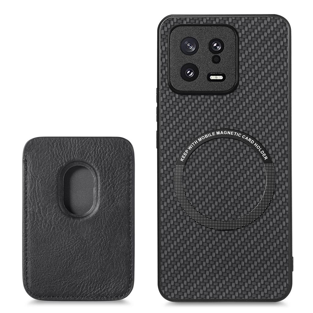 Detachable Card Holder Case for Xiaomi 13 5G,Carbon Fiber Texture Anti-scratch Cell Phone Cover