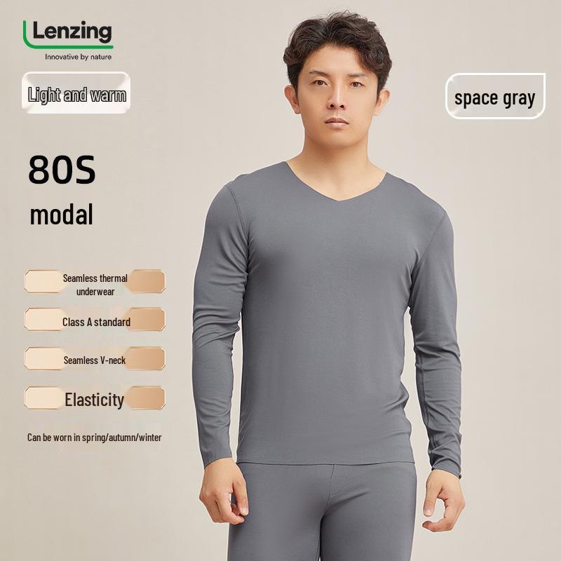 Men's 80s Modal Seamless Thermal Underwear Set: Light, Warm Base Layer for Autumn/Winter