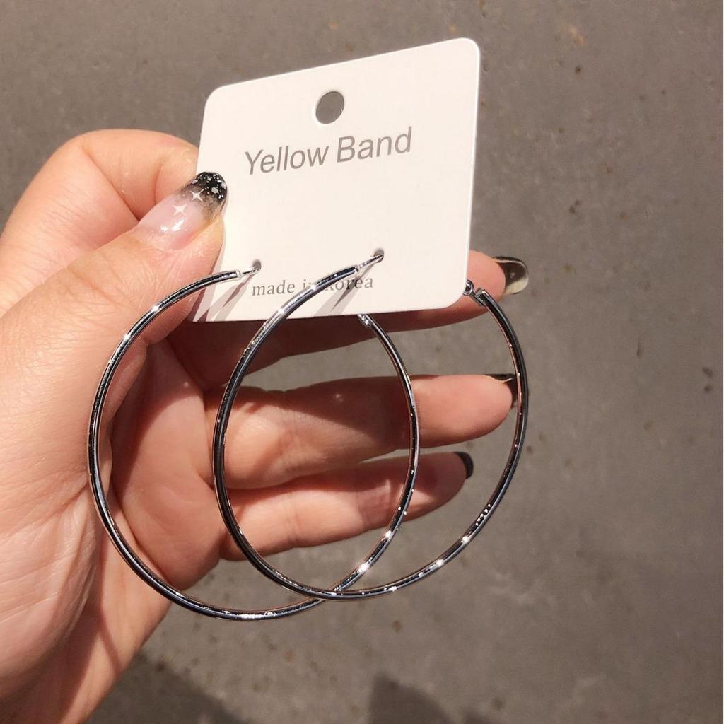 925 Silver Needle Exaggerated Hoop Earrings with Korean-Style Metal Design