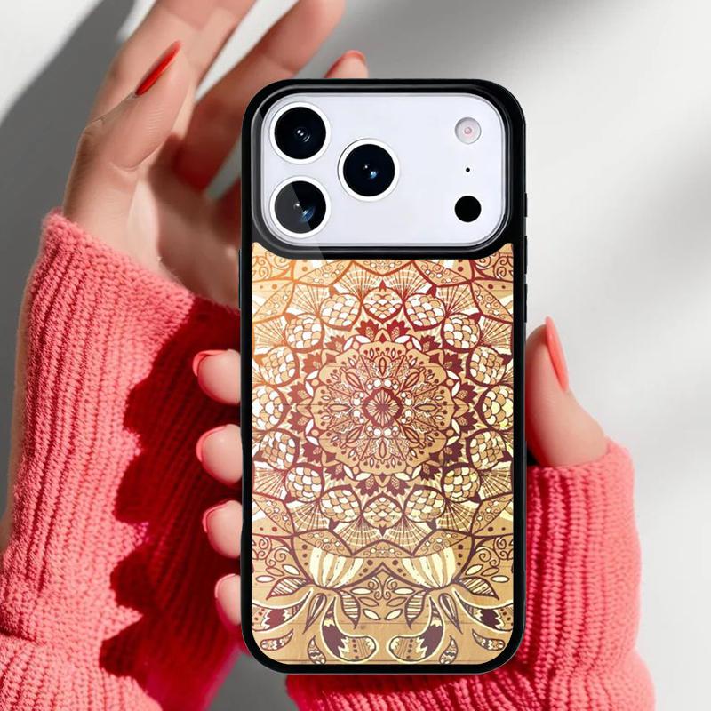 Mandala Floral Wood Phone Case for iPhone 17 16 15 14 13 Pro Max Back Cover for 12 11 Pro Coque