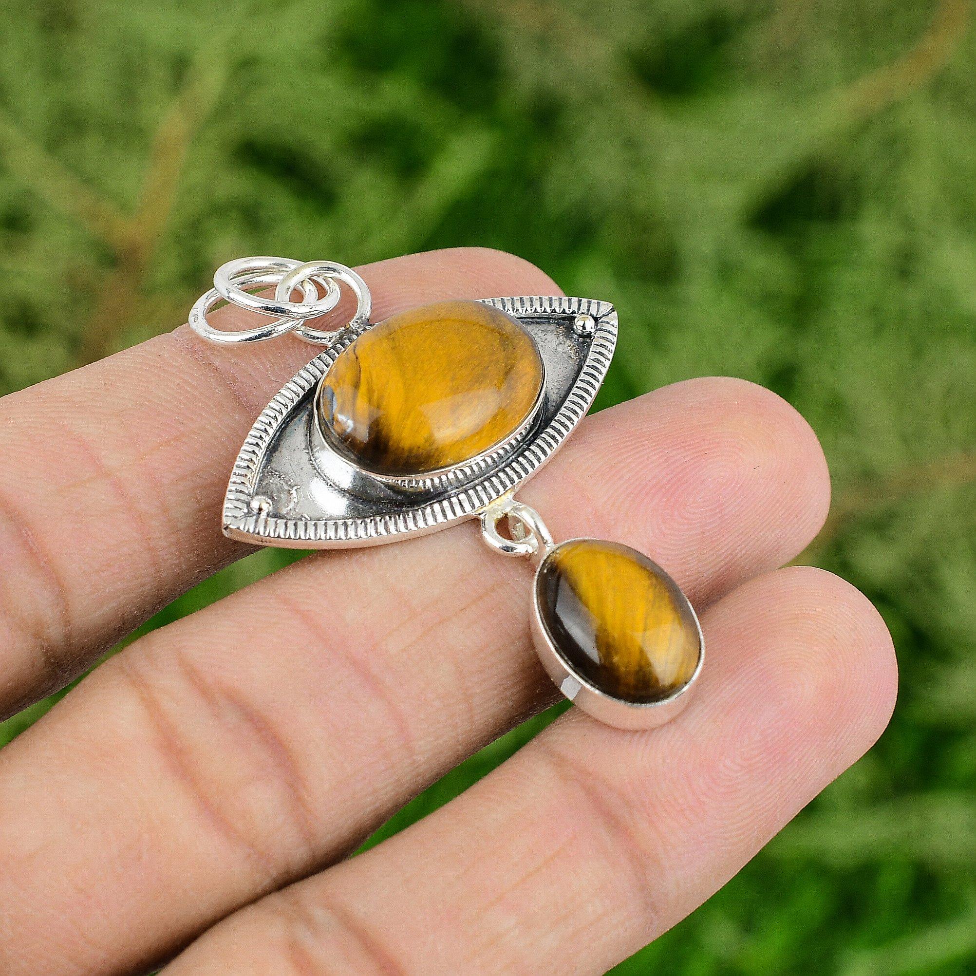 

Tigers Eye Stone Sacral Chakra Mother Bezel Elegant New Pendant Sterling Silver