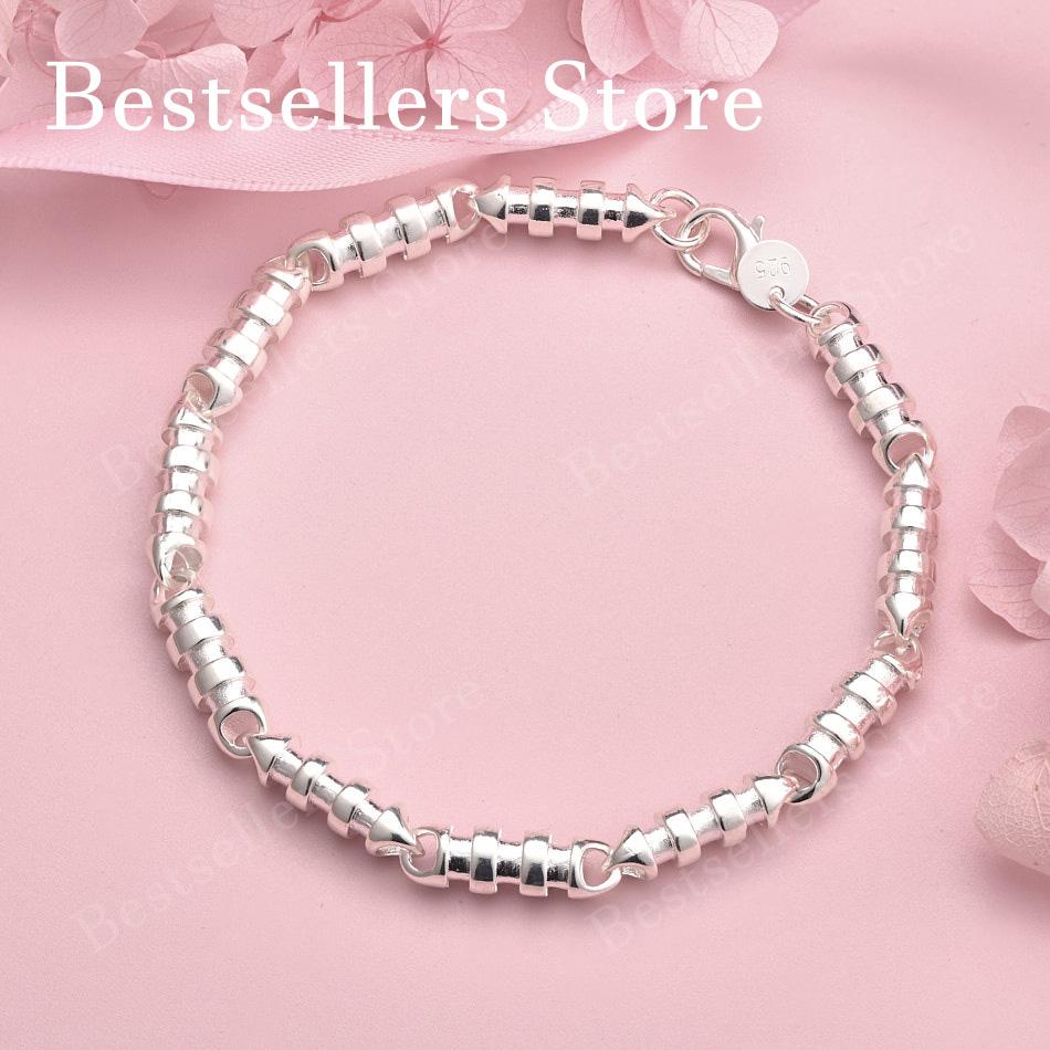 925 Sterling Silver 8-inch Exquisite Bead Bracelet, Fashionable Women's Party Wedding Accessories Jewelry