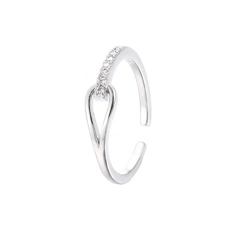 Adjustable Modern Geometric Ring With Cz Stone  Stylish Korean Fashion Ring For Women Gold White
