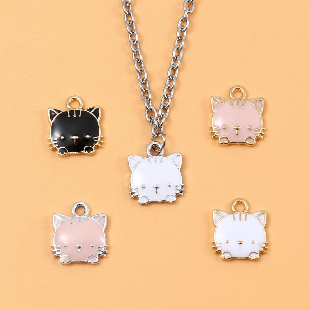 10 Piece Cute Charms Cat Animal Enamel Zinc Based Alloy Pendants DIY Making Earrings Necklace Women Jewelry 15mm x 13mm
