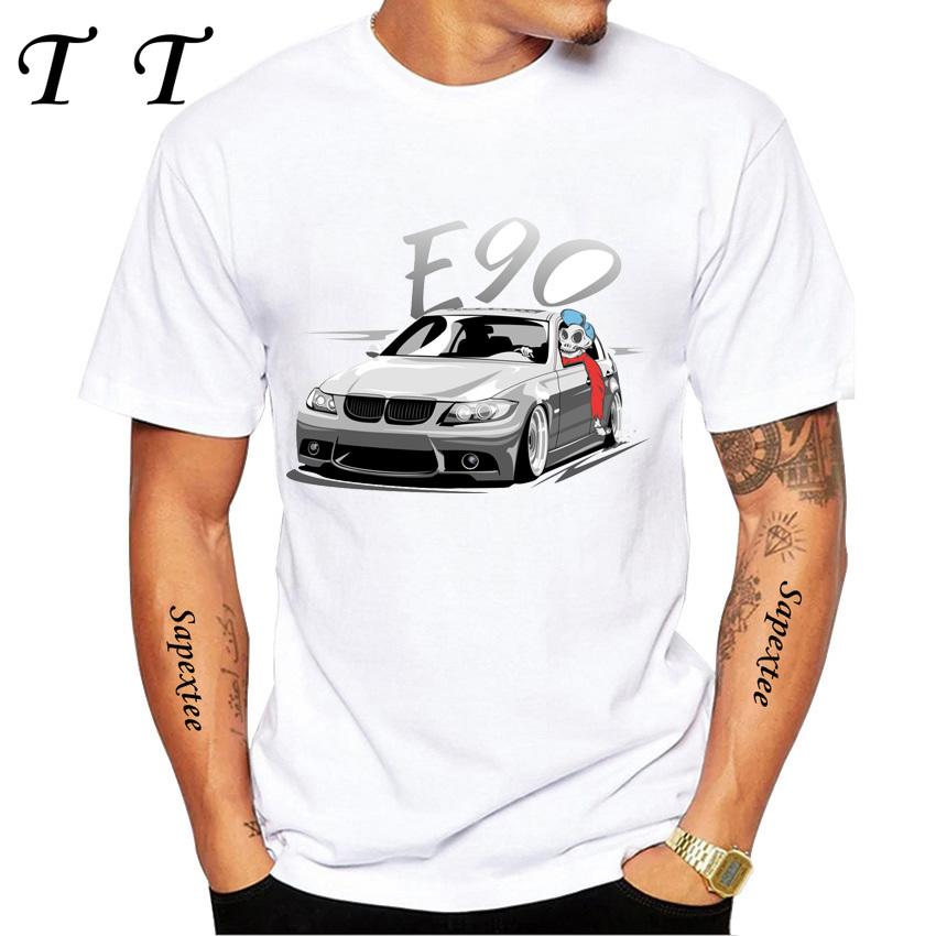

E90 Low Style Skull Driver T-Shirt New Summer Men Short Sleeve Legend E34 Car Art Tshirts Boy Casual White Tees 4XL