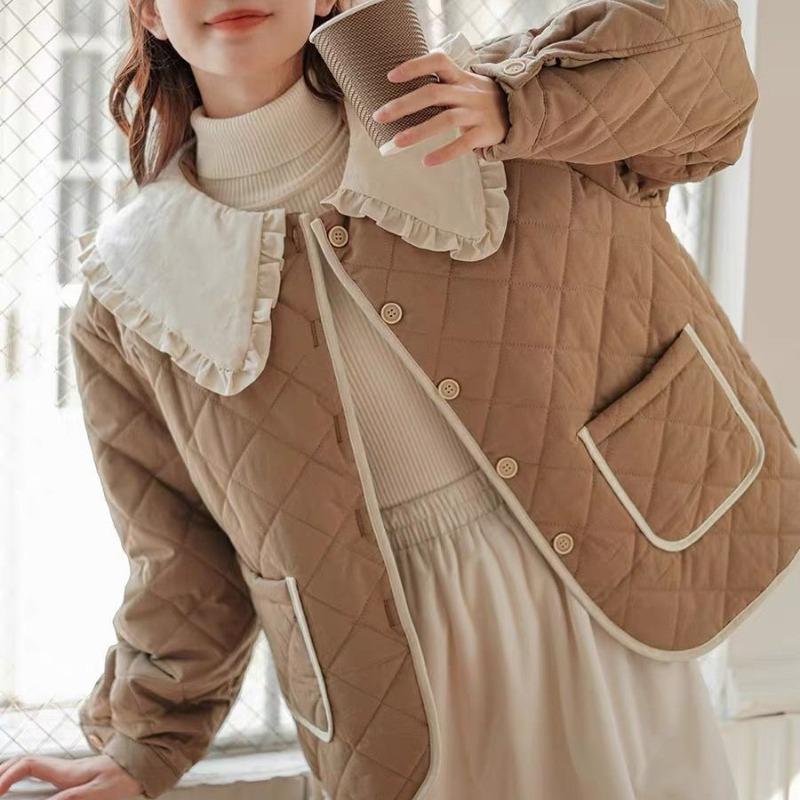 Women's Winter Retro Literary Academy Style Cotton Padded Jacket Thickened Warm Short Doll Collar Cotton Coat