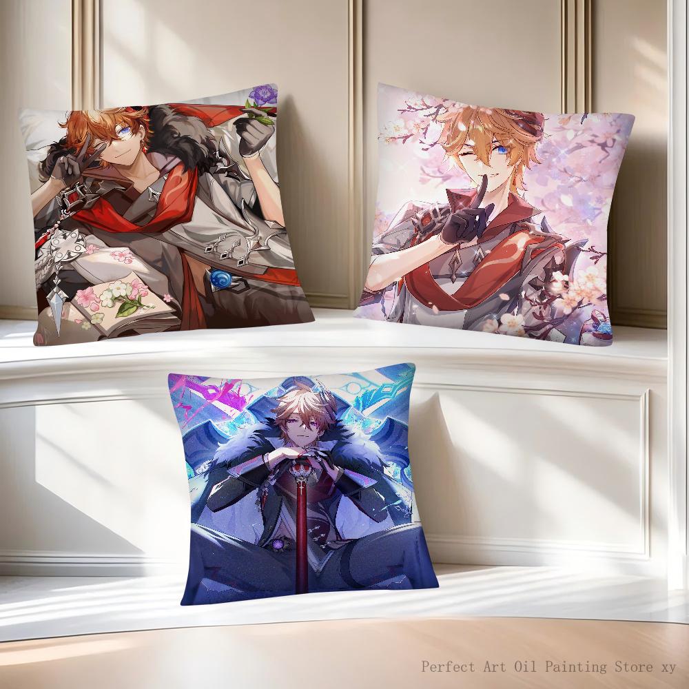 Game Anime Genshin Impact Tartaglia Pillow Case Square Pillow Cushion Cover Bedroom Sofa Room Decoration Casual Pillow Cover