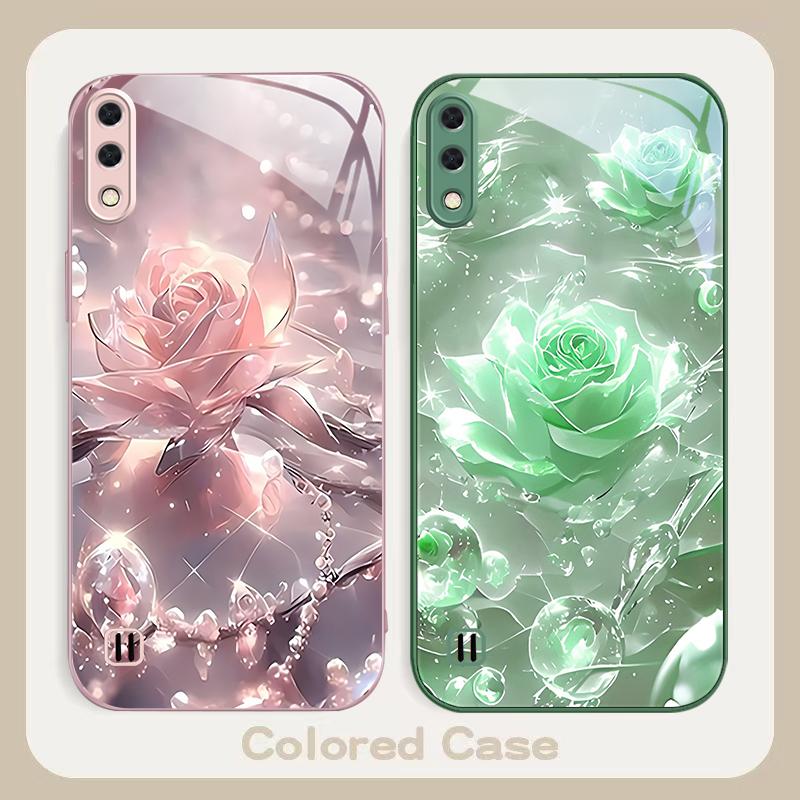 Ice crystal-colored roses For Samsung A01 02 03 Core 04 05 06 10 12 13 14 5G 15 16 M02 12 Note 8 9 10 20 glass Ultra phone case