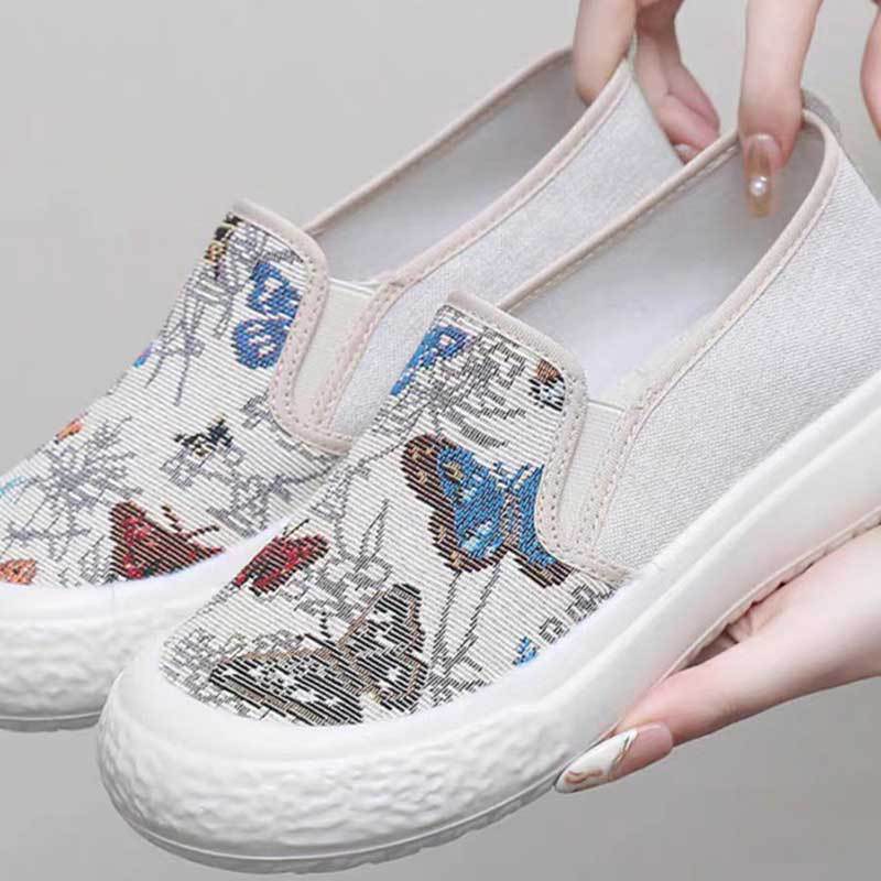 Весна новинка толстоподошвенные рыбацкие туфли бабочка повседневные спортивные холщовые женские туфли 36