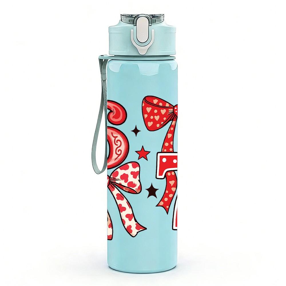1PC Number Six Seven Bow Design 750ml Color Plastic Sports Water Bottle Leakproof Flip Straw Lid Suitable for Sports Office Home Use