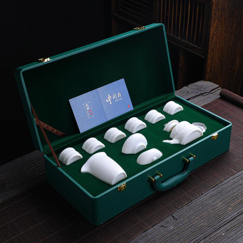 Bai Su Burnt Suet Jade Porcelain Kung Fu Tea Set Business Banking Company Annual Meeting High-end Gifts