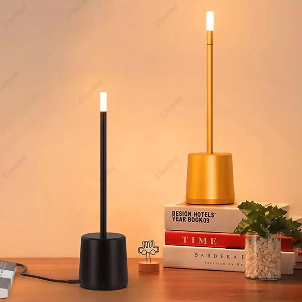 Aluminum Bedside Lamp Touch Control LED Table Lamp Stepless Dimming Battery Powered for Hotel Restaurant for Bars Living Room