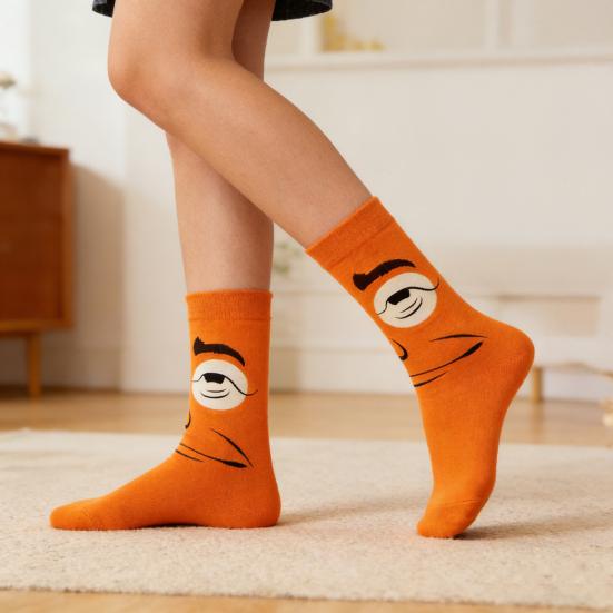 1 Pair Funny Expression Socks Autumn Winter Moisture Wicking Breathable Mid-calf Socks Men Women Stretch Sports Casual Crew Socks
