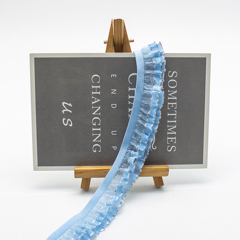 5Meters 25mm Wide Double-layer Fungus Chiffon Elastic Silver Gold Silk Lace for Children's Clothing Hanfu Accessories Snow Gauze Lace