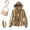 Design Hooded Trench Coat Women's, Spring and Autumn Women's, Short Small Khaki Spring and Autumn Coat Women's Clothing