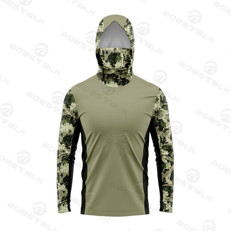 Mens Long Sleeve Fishing Shirt With Face Cover UV Protection Quick Dry Breathable Ice Silk Feel Outdoor Angling Apparel