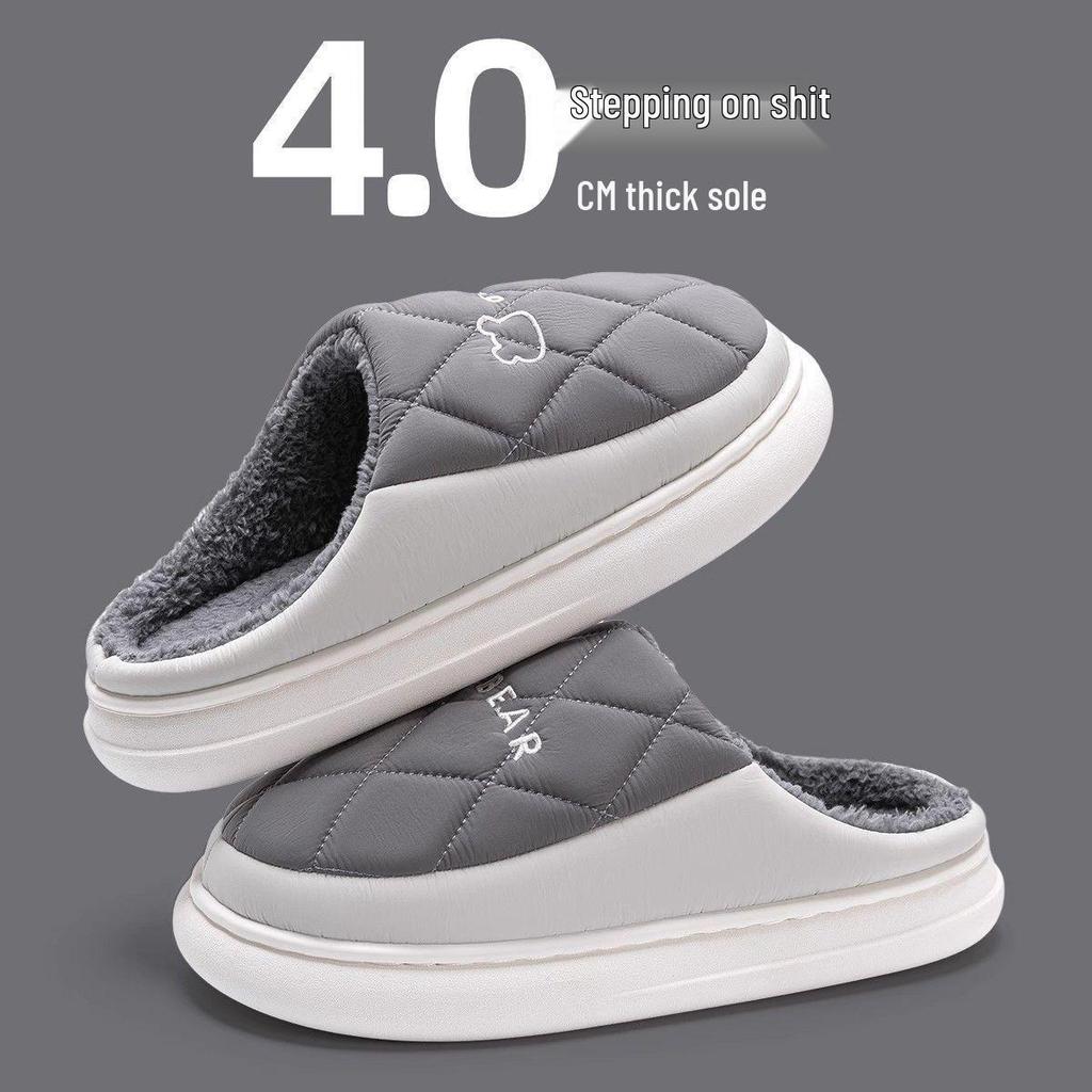 Dirt-Resistant Waterproof Cotton Slippers for Women, Simple Grid Pattern, Non-Slip, Durable, Indoor Warmth, Essential Home Footwear