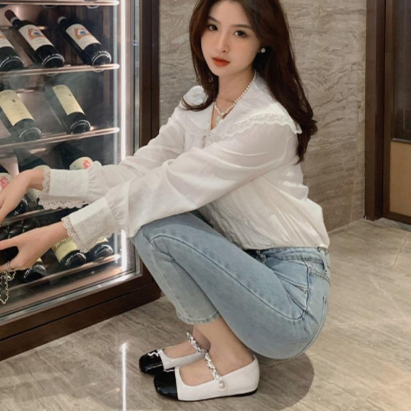 Rhinestone Pearl Buckle Mary Jane Flat Shoes Women's Spring and Autumn Princess Shoes