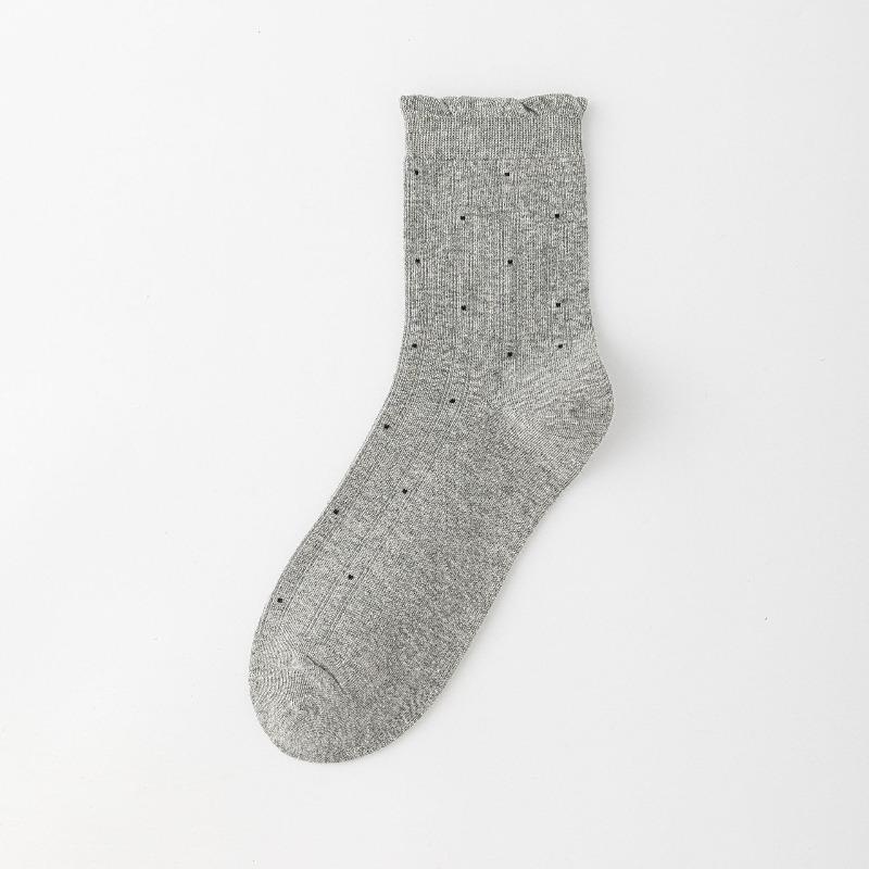 Polka Dot Socks for Women's Autumn and Winter Mid-calf Socks, Fresh Black Fungus Edge Pile Socks, Lace Versatile Socks