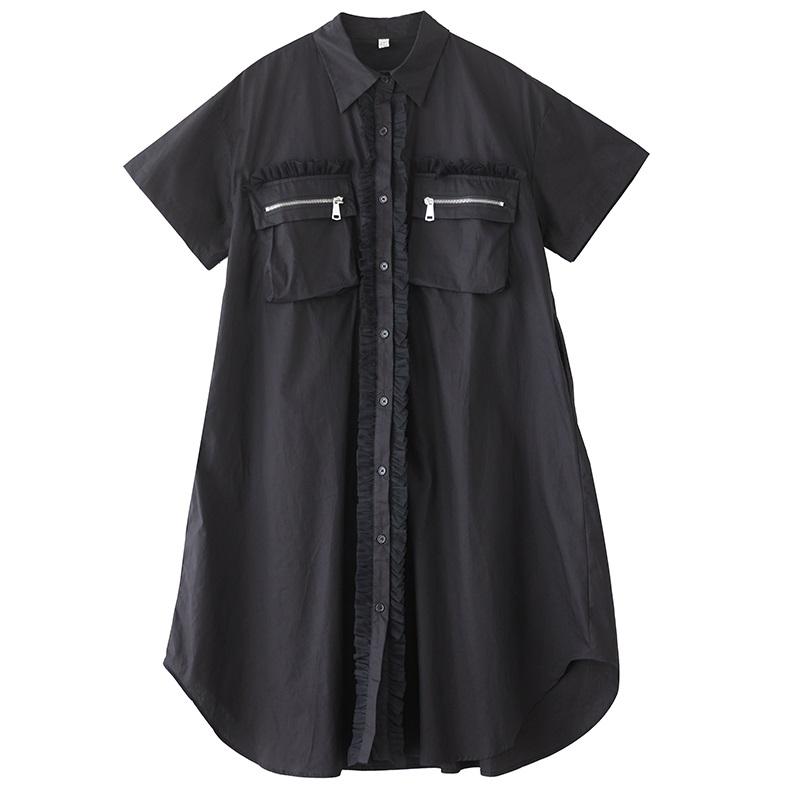 Kurzarm-Kleider in Übergröße aus Baumwollnetz, Vintage, neu in Kleidern für Damen, lässig, locker, lang, Sommer, Hemdkleid