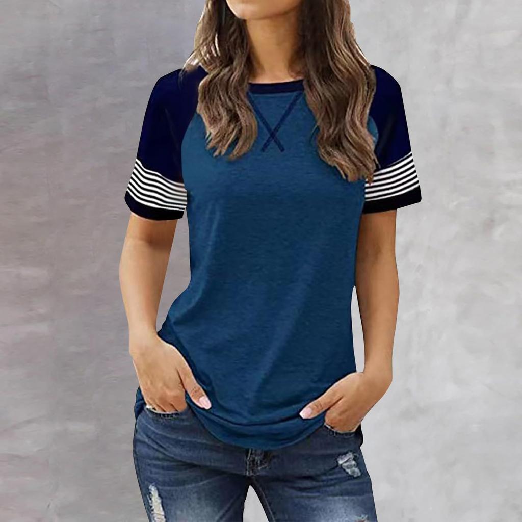 Casual Women's Patchwork Gradient Short Sleeved Casual T-shirt