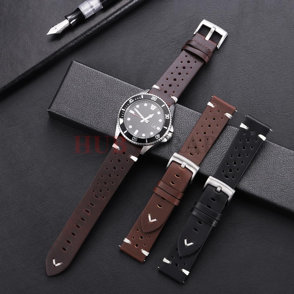 20mm 22mm Premium Genuine Leather Strap Quick Release Oil Wax Discoloration Cowhide Leather Watchband Business Men Women Straps
