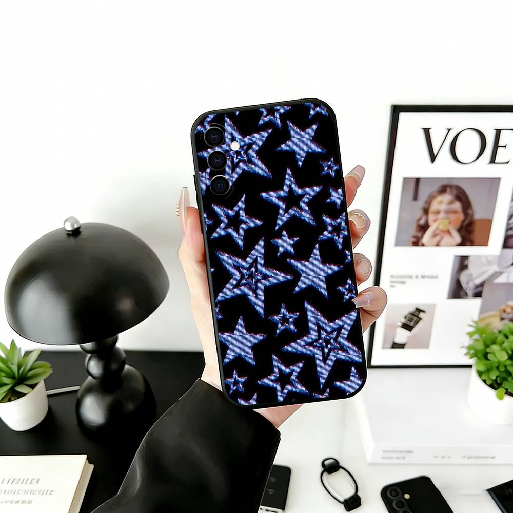 Y-y2K Star Aesthetic Phone Case Black Silicone Soft For Samsung Galaxy A73,A72,A71,A70,A53,A52,A51