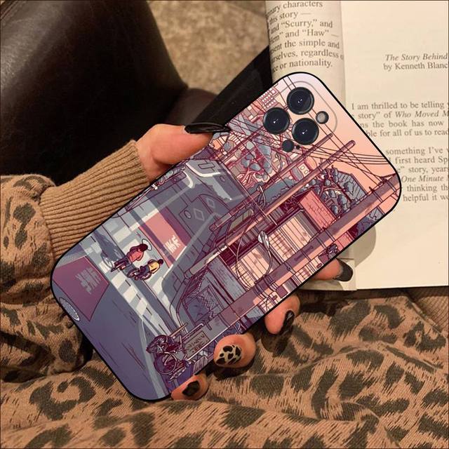 Anime Handmålat Huslandskap Mobilskal För Iphone 8 7 6 6s Plus X Se 2020 Xr Xs 14 11 12 13 Mini Pro Max Mobilskal