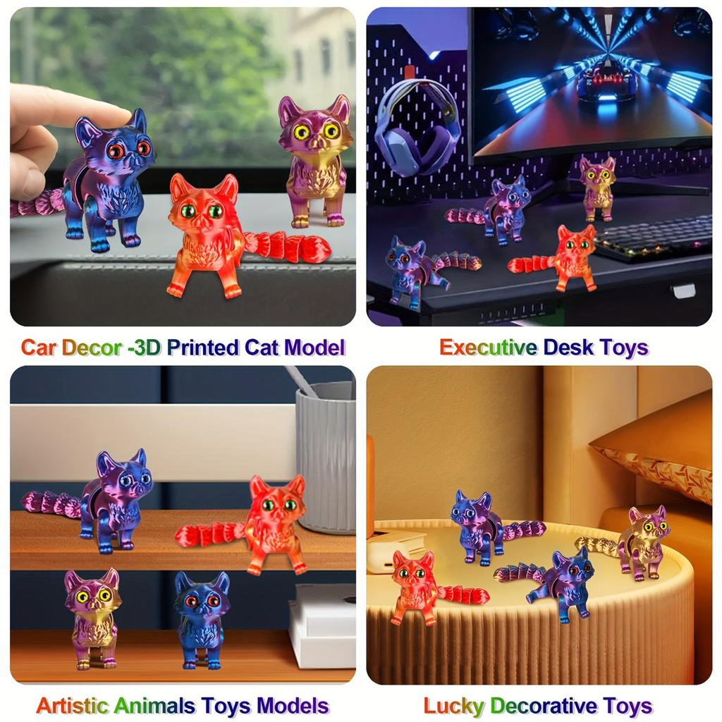 3D Printed Cats, 3D Animals for Stress Relief, Desktop Decorations Suitable for Office Workers, and Small Ornaments for Adults